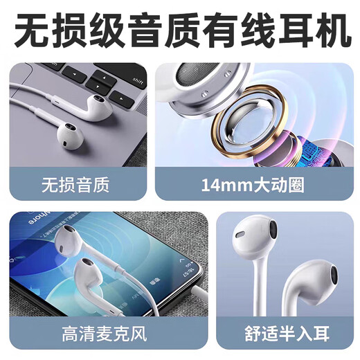 YOMO Original Sound Enhanced Version 3.5mm Interface Headphones Round Mouth Wired Headphones Gaming Esports Headphones Suitable for Apple Huawei Vivo Xiaomi Oppo Mobile Phones - White