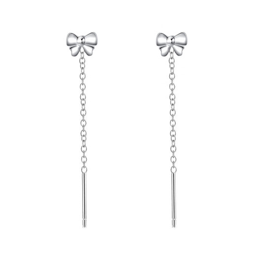 Lao Fengxiang pure silver sterling silver bow ear wire, sweet niche temperament tassel earrings, light luxury birthday gift for girlfriends L-EZ0118 bow ear wire-4.5cm short style