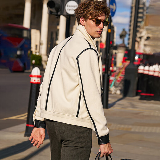 
Mr. Cloth Micro-Silhouette Fashion Stitching Jacket Men's Wool Jacket 2025 Autumn and Winter New Casual Men's Top PT16770 Ivory White 3XL (190)