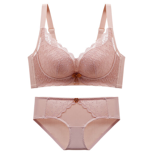 Modal's new sexy lace small breast push-up bra without wires, adjustable women's underwear set to close the secondary breasts, pink 80A 36B cup (medium thick cup)