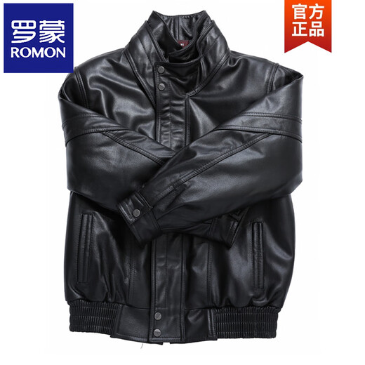 ROMON leather jacket men's motorcycle pilot jacket quilted jacket autumn and winter new flight suit middle-aged and elderly black first layer cowhide (cotton) XL recommended 95-125Jin Jin equals 0.5 kg