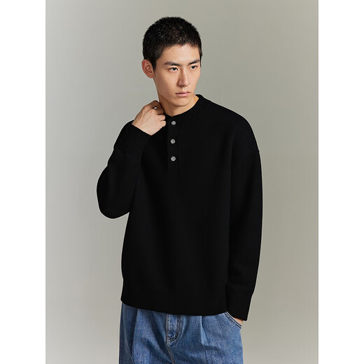 GXG Men's Henley Collar Simple Sweater Casual Commuting Sweater Black 180/XL
