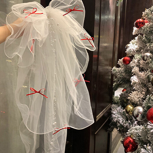 Bai Qixin's veil, proposal and certificate, bride's confession, photography, bow, photo props, adult ceremony, graduation season, red bow, pearl veil, hair comb