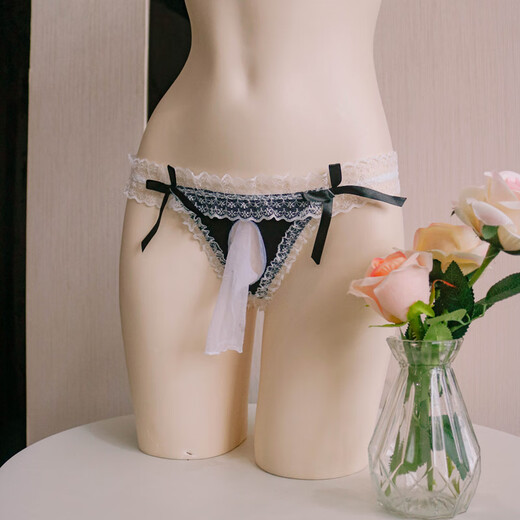 OLO men's large size sexy low-waisted lace tight lace-up boys' ball-bag double thongs gay transvestite niche hobby black oily ball-bag