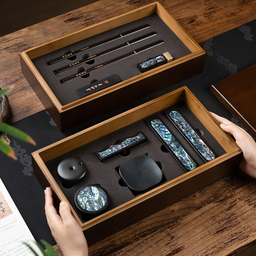 Shanlianhu Pen Fengyu Feicheng Blue Four Treasures of the Study Set Master Handmade High-end Brush Set Pen, Ink, Paper and Inkstone High-end Calligraphy Inkstone Table Ink Strip She Inkstone Pen Holder Great Gift