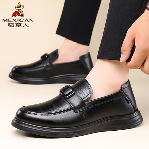 Scarecrow business casual shoes men's first-layer cowhide shoes men's formal shoes lazy slip-on beanie shoes black 43