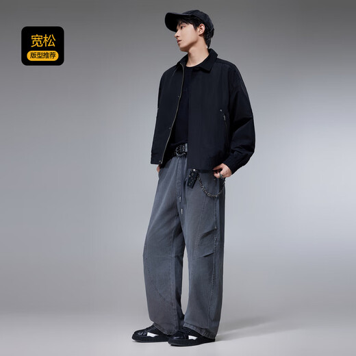 CABBEEN memory fabric jacket men's studded decorative lapel workwear casual plus velvet thickened winter shortboard jacket