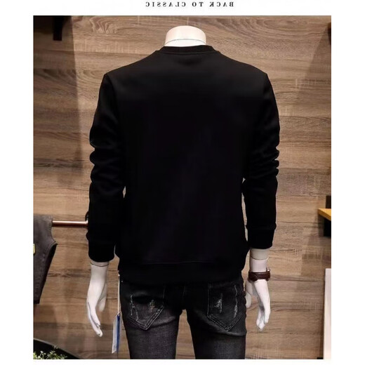 Hengyuanxiang high-end 2025 new spring, autumn and winter men's sweatshirt trendy brand trendy slim round neck printed pullover base shirt for men H1278-black (added/velvet) M Recommended 90-110Jin [Jin equals 0.5 kg]