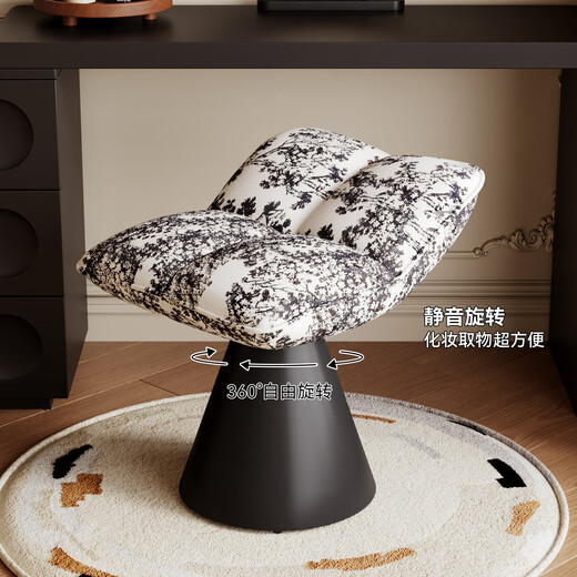 Zusai can rotate mid-century style makeup chair for girls' bedroom, light luxury and high-end nail art chair, internet celebrity creative dressing table stool, light luxury black, stable iron base/can be rotated 360 degrees