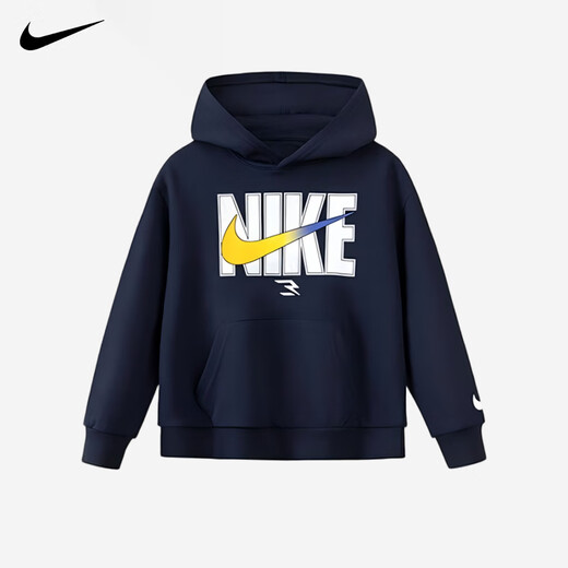 NIKE Nike Boys Hooded Sweatshirt with Velvet 2025 New Autumn and Winter Girls' Clothing Big Children's Thickened Top to Keep Warm in Winter Indigo 2233 Velvet and Thickened High Weight 160/L Recommended Height 152-158cm