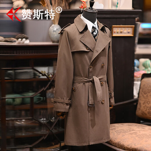 ZASTER Japanese luxury brand trench coat autumn and winter men's mid-length European and American business coat British style casual coat khaki high-end gift box L