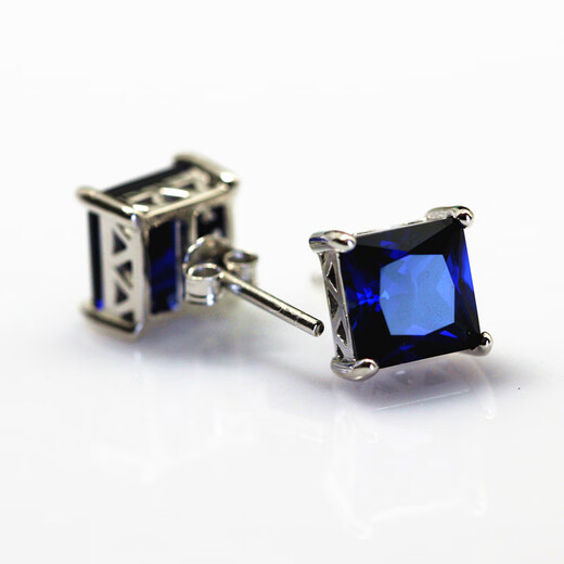 Yuze princess square tanzanite sapphire earrings for women, Korean fashion simple sterling silver jewelry, colorful treasures, hypoallergenic, main stone 7X7mm