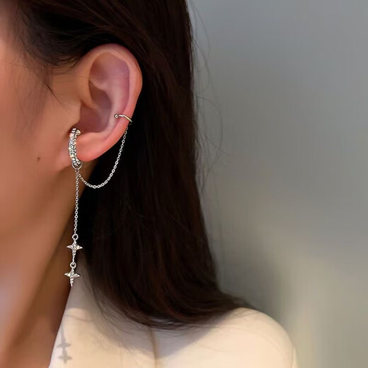 New tassel niche personalized ear cuff earrings one-piece non-pierced female high-end cold style earrings a four-pointed star ear cuff
