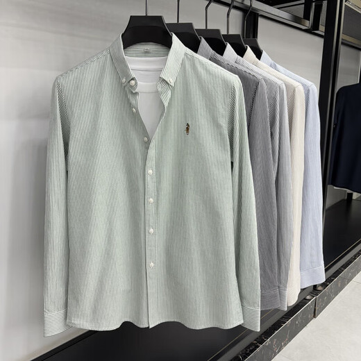 LAORENTOU Paul embroidered cotton long-sleeved shirt men's lapel business casual top high IF-25120 dark gray M recommended 90-125Jin Jin equals 0.5 kg