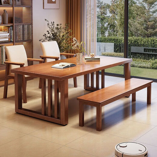 Page Taro 2025 new Chinese style home living room dining table integrated large table simple solid wood multi-person reading table workbench CR9901# walnut color single table 140x80x75