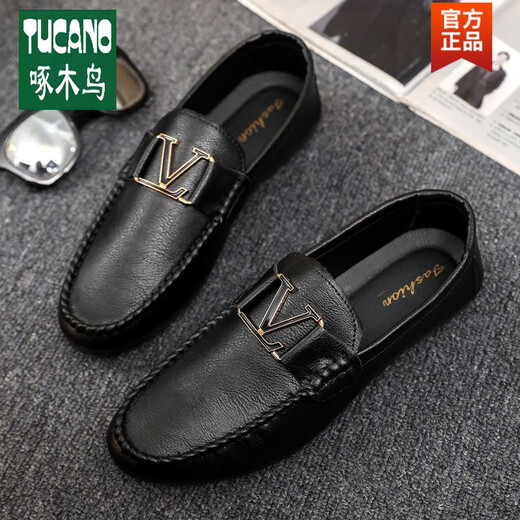Specht Wenzhou Lederschuhe 2025 Neue Männer Liebe Bohnen lässige britische Männer trendy und vielseitig atmungsaktiv D878 Schwarz-Marken-Flaggschiff 43