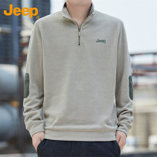 JEEP Jeep sweatshirt men's spring and autumn zipper loose long-sleeved T-shirt men's casual sportswear men's apricot 2XL