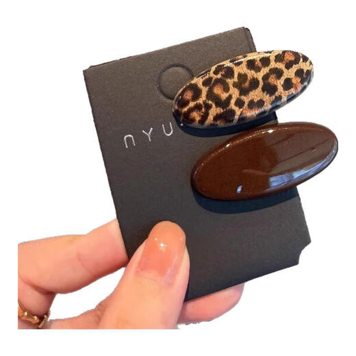 Nanbomaru hair clip high-end new style forehead broken hair bangs clip stylish temperament side clip one-word clip hairpin headwear JHFJ166 oval brown leopard print hair clip 2-piece set