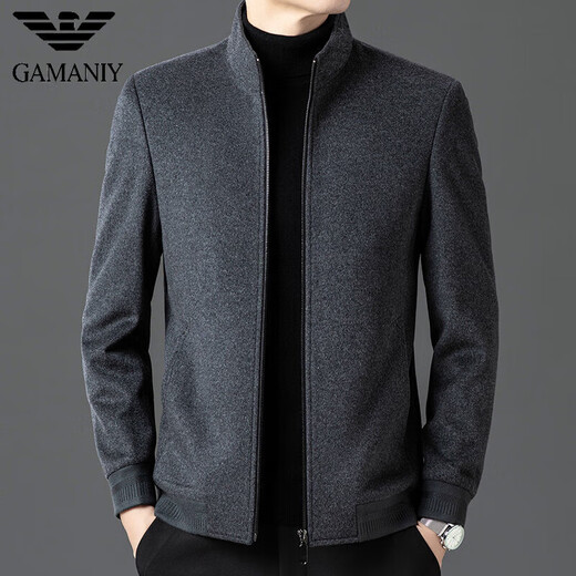 AX Armani business work woolen woolen coat men's stand-up collar thickened middle-aged casual zipper jacket autumn and winter gray M 170