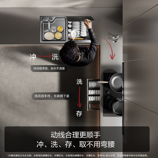 FOTILE FOTILE 02-M3 sink dishwasher with double-layered washable pots for more flexible access without bending over to wash seafood, fruit and vegetable residues, water forced drainage, stainless steel sink, integrated 10 sets, dishwasher on the right 02-M3 (10 sets)