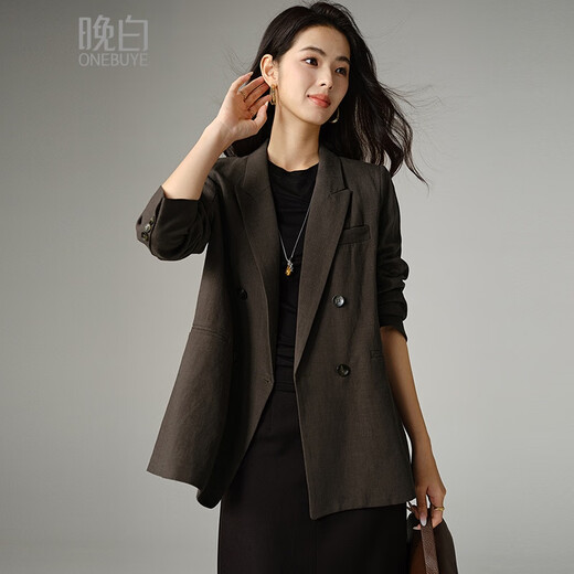 Late White Off-Size Clearance 2026 Spring Lyocell Linen Shoulder Suit Top Temperament Versatile Suit Jacket Women Brown M