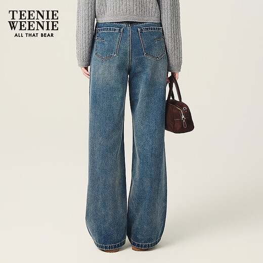 Teenie Weenie Bear Damen Jeans 2025 Herbst Neue Retro Mode einfache lockere Hose Dunkelblau M.