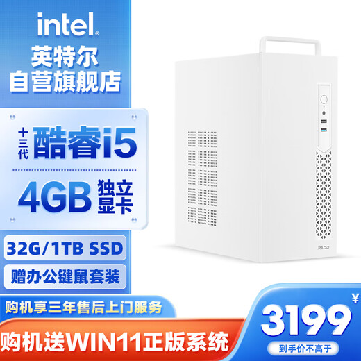 Intel Lingxi 510 desktop computer (i5 13400F 4G independent graphics 32G 1T SSD keyboard and mouse) WIFi6 commercial office machine mini single host