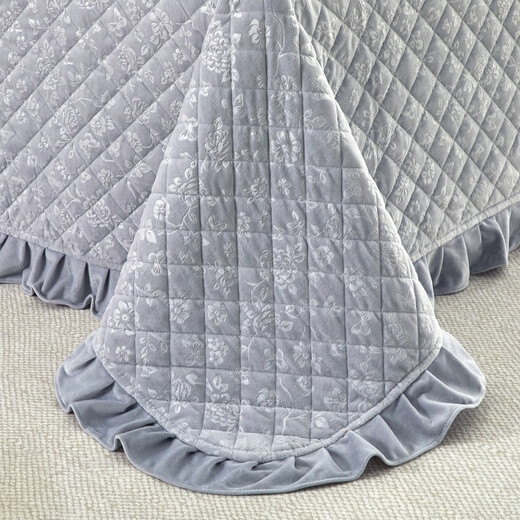 Fu丨Anna lace embossed baby velvet jacquard quilted bed cover three-piece set 2025 new bed sheets gray single bed cover 200cm*230cm
