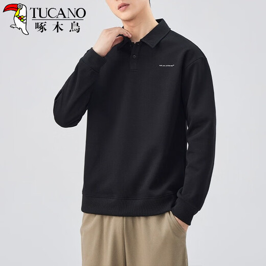Woodpecker (TUCANO) POLO shirt sweatshirt men's spring and autumn loose top 2025 new autumn collared men's long-sleeved T-shirt bottoming shirt gray green 2XL 140-160Jin Jin equals 0.5 kg
