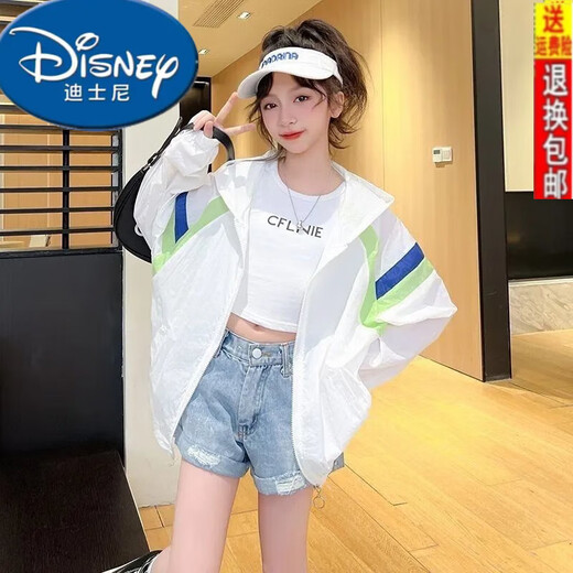 Disney Girls' Sun Protection Clothes Summer 25 Years New Children's Thin Air-Conditioning Shirts Summer Breathable Ice-Sense Skin Clothes for Middle and Large Children Color Purple 160 Recommended Height Around 155