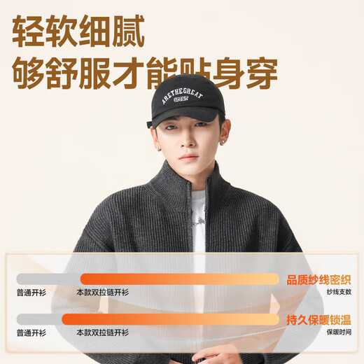 Miniso sweater winter men's sweater men's thickened coat stand collar cardigan soft waxy warm sweater Z light gray L