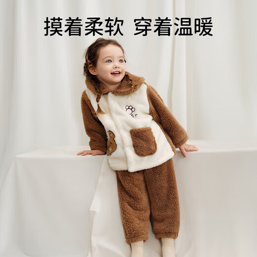 欧孕（OUYUN）儿童睡衣秋冬新款珊瑚绒男女童加厚家居服宝宝保暖套装可外穿 熊猫绿【不易掉毛 经久耐穿】 110 cm