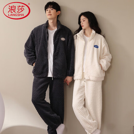 LangSha pajamas couple wear winter women's coral velvet plus velvet thickened warm cartoon casual wearable men's home clothes 9011 couple L female + 2XL male