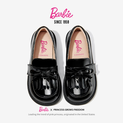 Barbie Girls Leather Shoes Spring and Autumn Little Girls Black Leather Shoes Girls Loafers Soft Soled Small Leather Shoes DA6720 Black 36