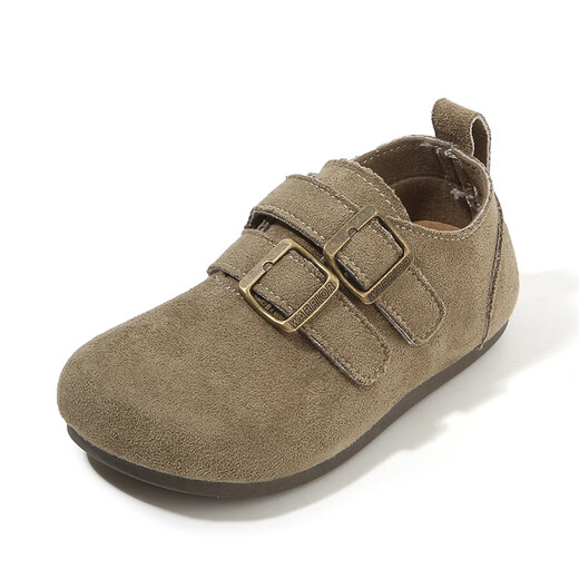 G.duck Little Yellow Duck Children's Birkenstock Shoes Spring and Autumn New Girls Small Leather Shoes Retro Boys Peas Shoes Soft Bottom Baby Children's Shoes Brown 21 Shoe Inner Length About 14cm