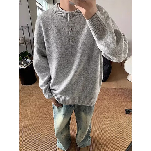Cantu American Henry collar sweater for men in autumn and winter, high-end lazy style bottoming sweater cleanfit inner top, light gray XL