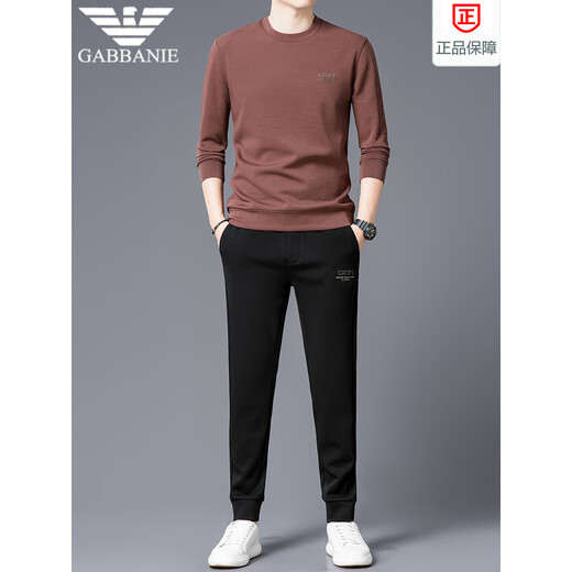 FALAMONE Armani new fashion casual suit pure cotton long-sleeved T-shirt men's sweatshirt sports two-piece set for young and middle-aged people 6061 white black M 165 (100-120Jin Jin equals 0.5 kg)