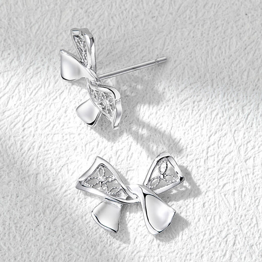 Meluxe soft light butterfly PT950 platinum earrings ribbon bow hollow earrings birthday gift about 3.41g/pair
