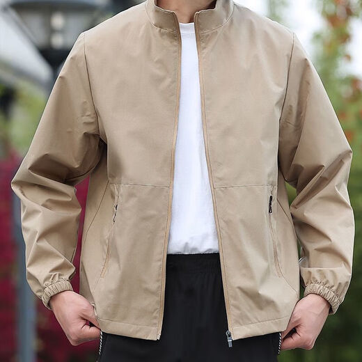Men's Stand Collar Jacket New Spring and Autumn Outdoor Large Size Sports Windbreaker Jacket Windproof and Waterproof Fishing Wear Black 2XL 150-165Jin Jin equals 0.5kg