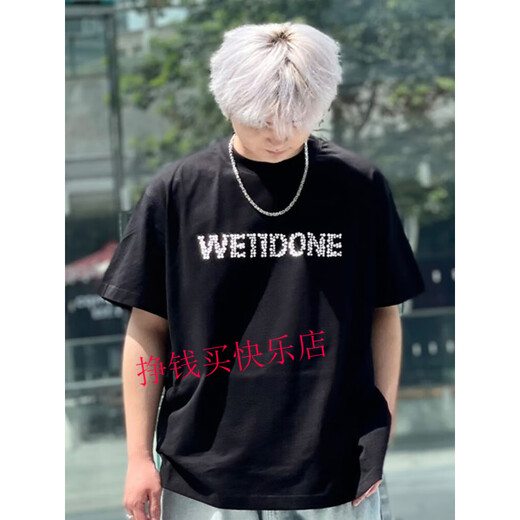 We11done marque tendance e111done zhao lusi perl diamant t-shirt à manches courtes en vrac welldone américain high street semi à manche noire [1506] la version testée passée est grande