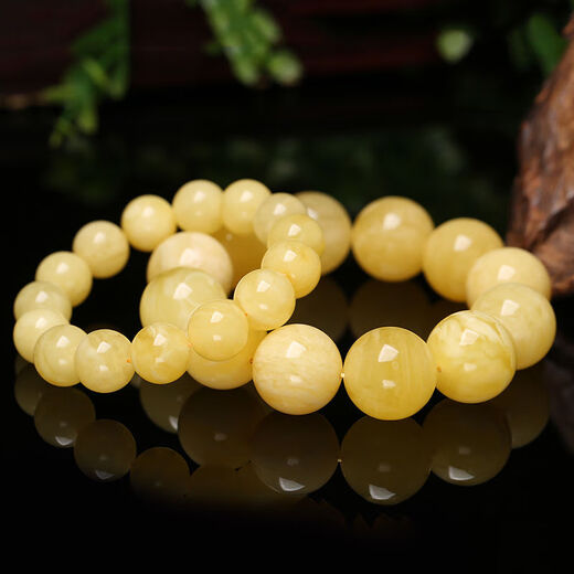 Shimei natural Russian beeswax bracelet for men, white flower beeswax bracelet for women, amber chicken fat yellow (with national inspection certificate) Russian white flower beads diameter 12 mm (16 pieces)