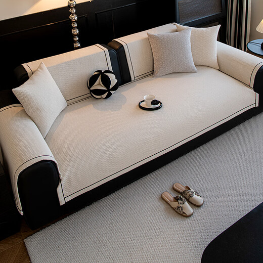 MUJI sofa seat cushion 2025 new sofa cushion non-slip cover cloth one piece chenille 90*90cm beige