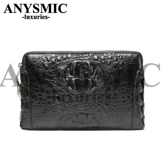 ANYSMIC奢侈高端品牌钱包男士真皮手拿包商务时尚休闲双拉链密码锁鳄鱼皮 黑色 26*6*16