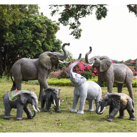Elephant floor-standing ornaments outdoor simulation sculpture garden landscape fiberglass animal mall grass elephant nose up 90*43*63cm