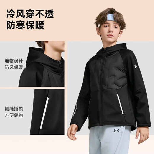 Under Armor Children's Clothing Children's Jackets Men's and Women's Jackets Winter Velvet Warm Hooded Sports Jacket 254324103 Black 170