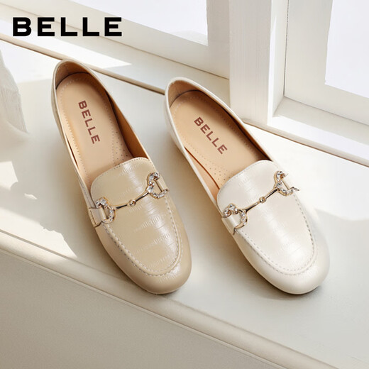 Belle Sheepskin Style British Style Flofer Pequeños zapatos de cuero plano Suelas planos de la belleza retro profunda A7H1DAA4 Color de albaricoque 36
