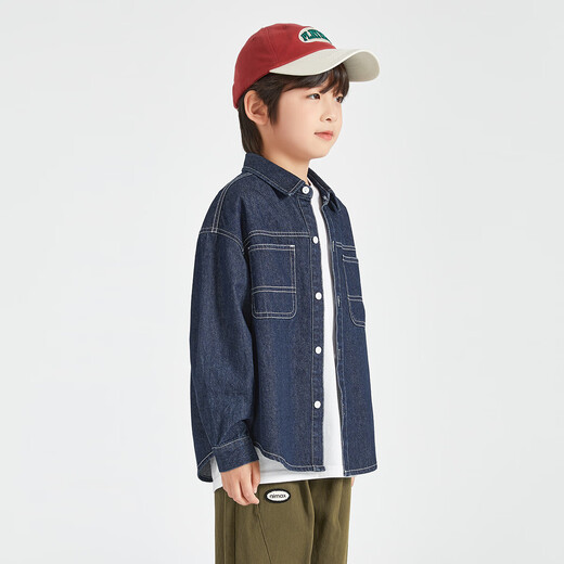 Duojia is soft and comfortable | Boys' washed denim shirt spring and autumn children's versatile casual retro loose thin coat navy blue 140