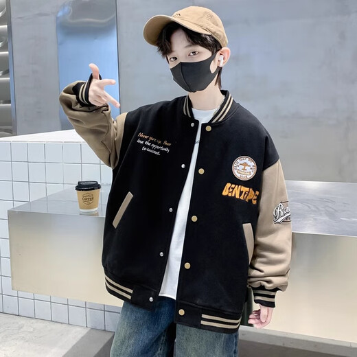 Children's clothing boys' autumn baseball uniform jacket 2025 spring and autumn new style autumn boys and older children cool and handsome clothes trend NN-1103 black 150
