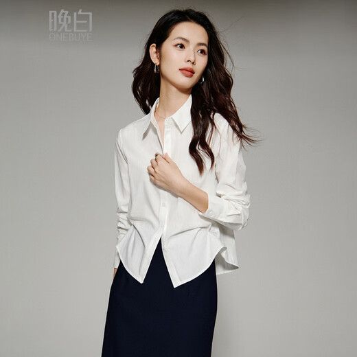 Late White New Product 2025 Autumn Style Workplace Commuting Shirt Casual Lapel Solid Color Shirt Women White S