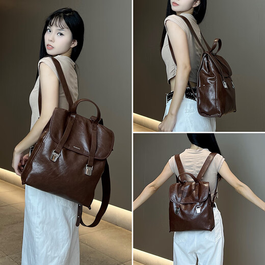 
Yierkang backpack for women's new backpack large capacity travel light bag light casual high-value college student schoolbag dark brown